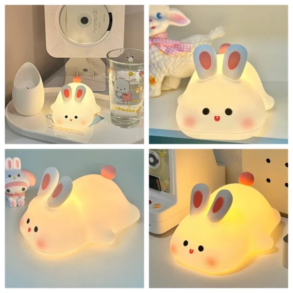 1pc Cute Rabbit-shaped USB Rechargeable Silicone Night Light for Bedroom - Eye Protection Sleep Bedside Lamp Desk Lighting - Image 5