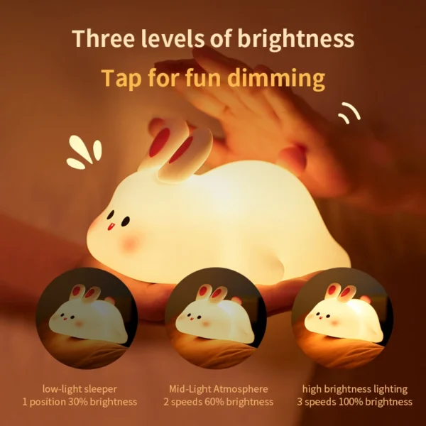 1pc Cute Rabbit-shaped USB Rechargeable Silicone Night Light for Bedroom - Eye Protection Sleep Bedside Lamp Desk Lighting - Image 4