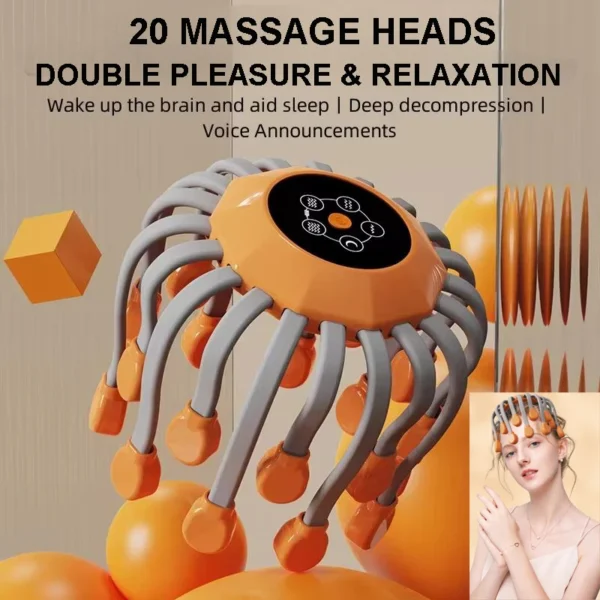 20 Massage Intelligent Heads Orange Scalp Head Massager Red Light Vibrator Octopus Scratcher For Relaxation Stress Migraine