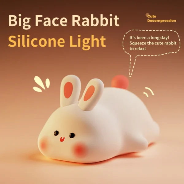 1pc Cute Rabbit-shaped USB Rechargeable Silicone Night Light for Bedroom - Eye Protection Sleep Bedside Lamp Desk Lighting - Image 3